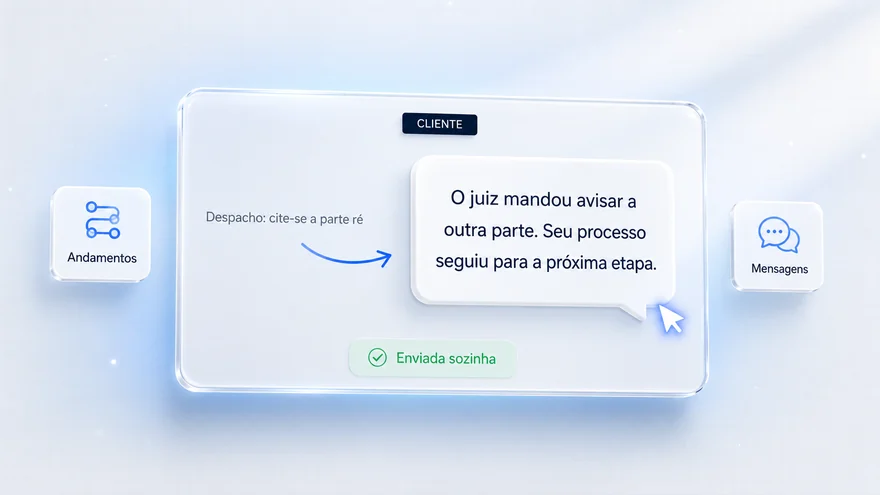 Andamento do processo traduzido em mensagem simples enviada ao cliente