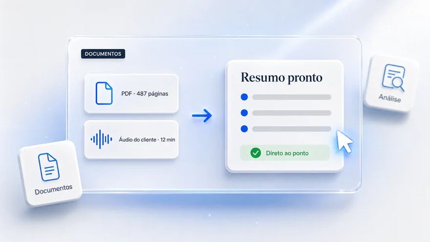 PDF de 487 páginas e áudio do cliente transformados em resumo pronto