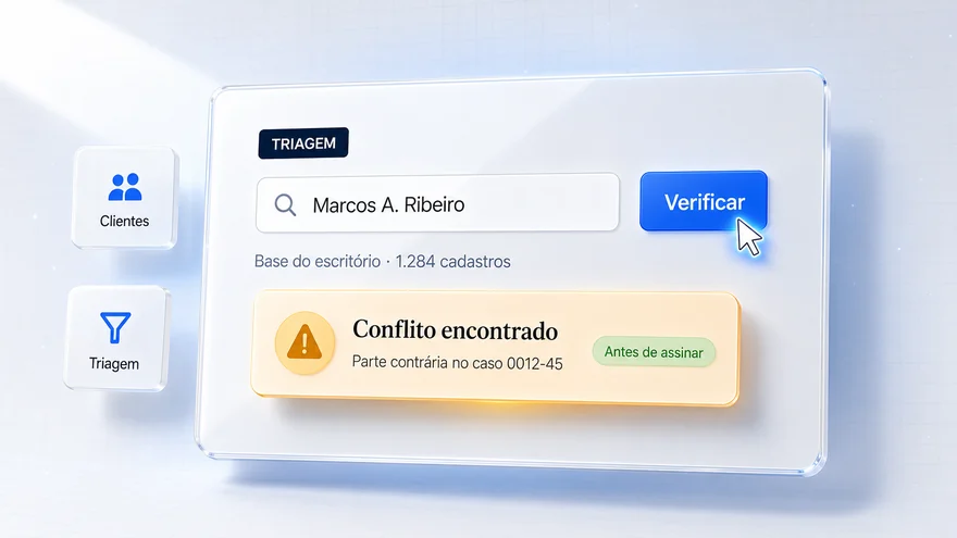 Verificação de conflito apontando parte contrária na base do escritório