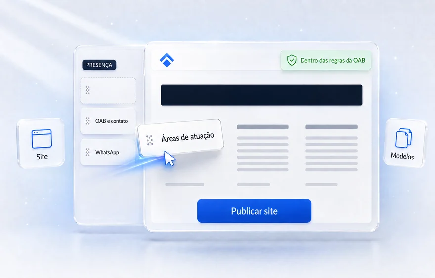 Construtor do site do escritório com selo de conformidade com as regras da OAB