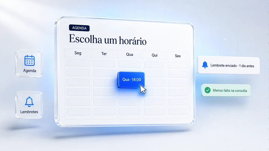 Agenda semanal com horário de consulta escolhido e lembrete automático