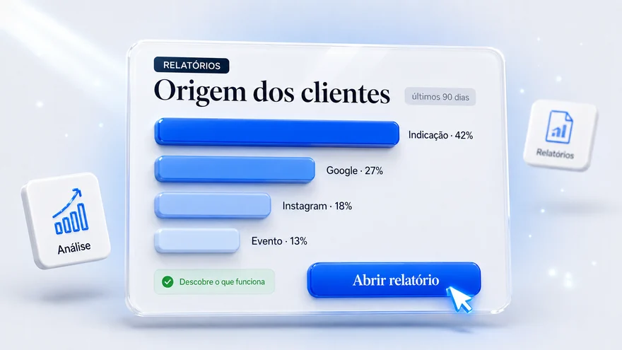 Relatório de origem dos clientes por indicação, Google, Instagram e evento